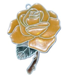 Vntg 90s Handmade Stained Glass Single Rose Suncatcher Ornament Floral Flowers